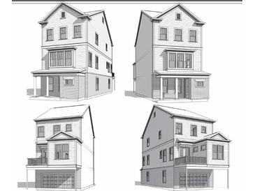 Four views of a two-story house plan with various exterior details at 1974 Flying Scotsman Dr # 7, Kennesaw, GA 30144