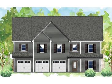 Gray two-story home with three-car garage and dark shutters at 205 Silvercrest Dr, Acworth, GA 30101
