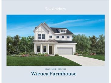 Exterior of the Wieuca Farmhouse, a two-story home with white siding and a gray roof at 5055 Baywood Ln, Woodstock, GA 30188