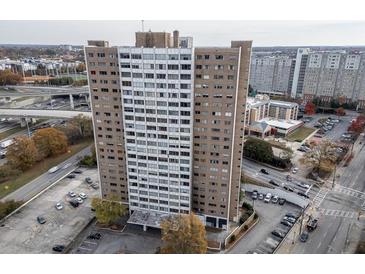 High-rise building aerial view, showcasing its location and surrounding cityscape at 215 Piedmont Ne Ave # 1905, Atlanta, GA 30308