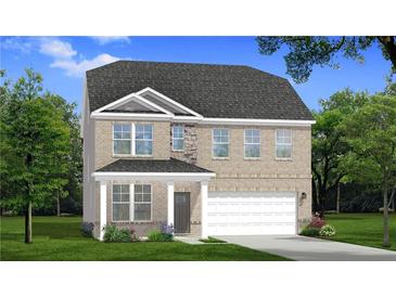 Two-story brick house with a gray roof, white garage door, and landscaping at 116 Dalston Cv, Stockbridge, GA 30281