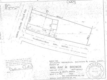 Property survey map for Mrs. Rae M. Brewer in DeKalb County, Georgia at 1814 N Druid Hills Ne Rd, Brookhaven, GA 30319