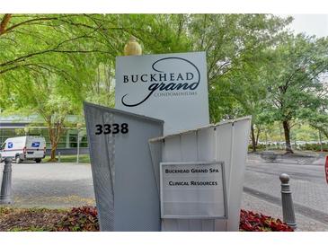The entrance sign at Buckhead Grand Condominiums welcomes residents and visitors at 3338 Ne Peachtree Ne Rd # 1102, Atlanta, GA 30326
