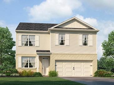 Two-story house with light beige vinyl siding, a double-car garage, and landscaping at 101 Hill Side Ln, Dallas, GA 30157