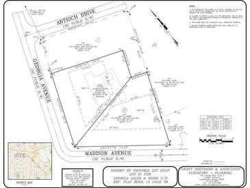 Survey map of potential lot split, showing property lines and dimensions at 3207 Madison Ne Ave, Brookhaven, GA 30319