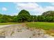 Large grassy yard with mature trees and a gravel pathway at 1042 Harbins Rd, Dacula, GA 30019