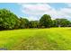 Large grassy area with mature trees and a shed at 1042 Harbins Rd, Dacula, GA 30019