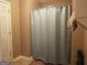 Shower with a teal curtain and a mesh bag at 1145 Lake Stone Lea Dr, Oxford, GA 30054