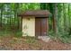 Small yellow and brown storage shed nestled in the woods at 3110 Highway 20 W, Hampton, GA 30228