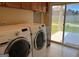 Laundry room with washer, dryer and backyard access at 1218 Heartwood Ave, Mcdonough, GA 30253