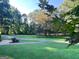 Landscaped front yard with lush green grass and mature trees at 45 Carroll Ln, Temple, GA 30179