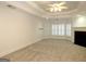 Main bedroom with bay window, fireplace, and coffered ceiling at 5335 Saville Dr, Acworth, GA 30101