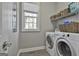 Laundry room with washer, dryer, and shelving at 684 Brooks Woolsey Rd, Brooks, GA 30205