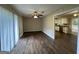 Bright dining room with hardwood floors and an open view to the kitchen at 1370 David Cir, Decatur, GA 30032