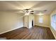 Bright living room with hardwood floors and ceiling fan at 1737 Mckenzie Dr, Decatur, GA 30032