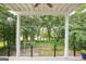 View of wooded backyard from covered porch with columns at 2578 Chipping Ct, Villa Rica, GA 30180