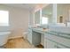 Bathroom with double vanity and granite countertop at 205 Weldon Rd # 44, Mcdonough, GA 30253