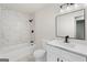 Modern bathroom with marble shower and vanity at 6864 Fielder Rd, Rex, GA 30273