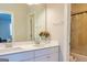 Bathroom with double vanity and shower/tub combo at 413 Kinross Ln, Peachtree City, GA 30269