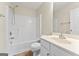 Bathroom with shower, tub and updated vanity at 80 Rosemoore Dr, Covington, GA 30014