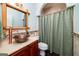 Bathroom with unique copper sink, decorative mirror, and shower/tub combo at 436 Winged Foot Dr, Mcdonough, GA 30253