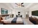 Main bedroom with ceiling fan, en-suite bathroom, and sitting area at 1723 Goodwin, Hampton, GA 30228