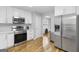Modern kitchen with stainless steel appliances and white cabinetry at 427 Blackbird Way, Hampton, GA 30228