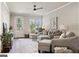 Relaxing living room, hardwood floors, ceiling fan, and plenty of natural light at 5158 Noble Village Way # 35, Lilburn, GA 30047