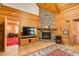 Living room with stone fireplace and wood floors at 1785 Whitley Rd, Dacula, GA 30019
