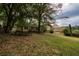 Backyard with picnic table and tree-covered landscape at 1849 Enid Dr, Lithonia, GA 30058