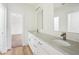 Double vanity bathroom with modern fixtures and grey countertops at 5286 Brookhollow Dr, Douglasville, GA 30135