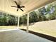 Covered back porch with ceiling fan overlooking a wooded backyard at 22 Stratford Way, Kingston, GA 30145