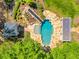 Overhead view of pool, pergola, and landscaping at 10955 Stroup Rd, Roswell, GA 30075