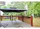 Backyard deck with umbrella, table, and wooded view at 301 Ashbourne Trl, Lawrenceville, GA 30043