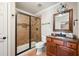 Basement bathroom with granite vanity and large shower at 761 Hardage Farm Nw Dr, Marietta, GA 30064