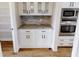White kitchen cabinets and granite countertops, built in microwave and pantry at 542 Little Vine Church Rd, Villa Rica, GA 30180