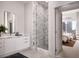 Spa-like bathroom with marble shower and modern vanity at 40 12Th Ne St # 1005, Atlanta, GA 30309