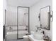 Modern bathroom with soaking tub, walk in shower, and floating vanity at 18 Cheney St, East Point, GA 30344