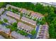 Aerial view of townhome community nestled in a wooded area at 2100 Meadow Peak Rd, Duluth, GA 30097