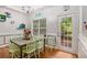 Bright dining room features a rustic table with light green chairs and access to a deck at 104 Streambank Ct, Temple, GA 30179