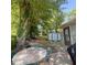 Backyard with patio furniture, shed, and large trees at 2054 Marco Dr, Decatur, GA 30032