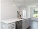 Kitchen island with gold pendant lights and quartz countertop at 371 Skylar Se Way, Atlanta, GA 30315