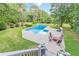 Aerial view of refreshing pool and spacious backyard at 303 Walnutwood Trl, Roswell, GA 30075
