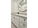 Bathroom with white vanity, quartz countertop and black accents at 270 Crosstree Ln, Atlanta, GA 30328