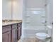 Bathroom with granite countertop, double vanity and tub/shower at 6104 Ripple Way # 50, South Fulton, GA 30349