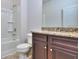 Bathroom with granite countertop vanity and tub shower combo at 6116 Ripple Way # 47, South Fulton, GA 30349