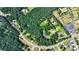 Aerial view showing a large lot with surrounding trees and nearby houses at 3525 Hamilton Mill Rd, Buford, GA 30519