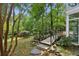 Charming backyard with a picturesque footbridge and lush landscaping at 5622 Williamsburg Dr, Norcross, GA 30093