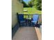 Small deck with two blue chairs and a small table, overlooking a grassy yard at 160 Scott Rd, Canton, GA 30115