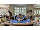 Sophisticated living room, featuring a blue sofa and large windows at 962 Chattooga Trce, Suwanee, GA 30024